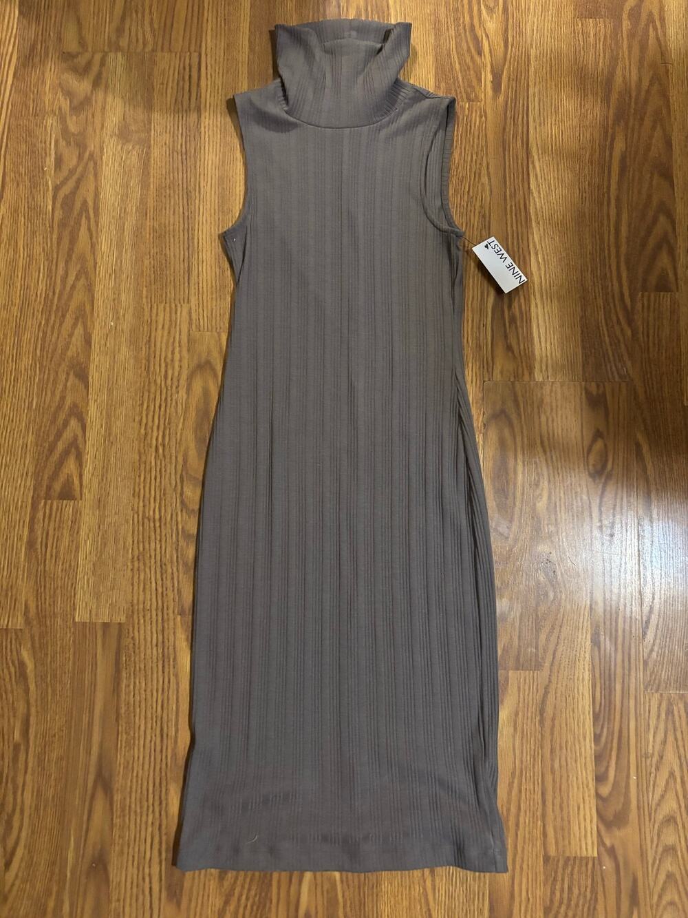 NWT Nine West Light Brown Ribbed Sleeveless Fall Preppy Office Casual Maxi Dress